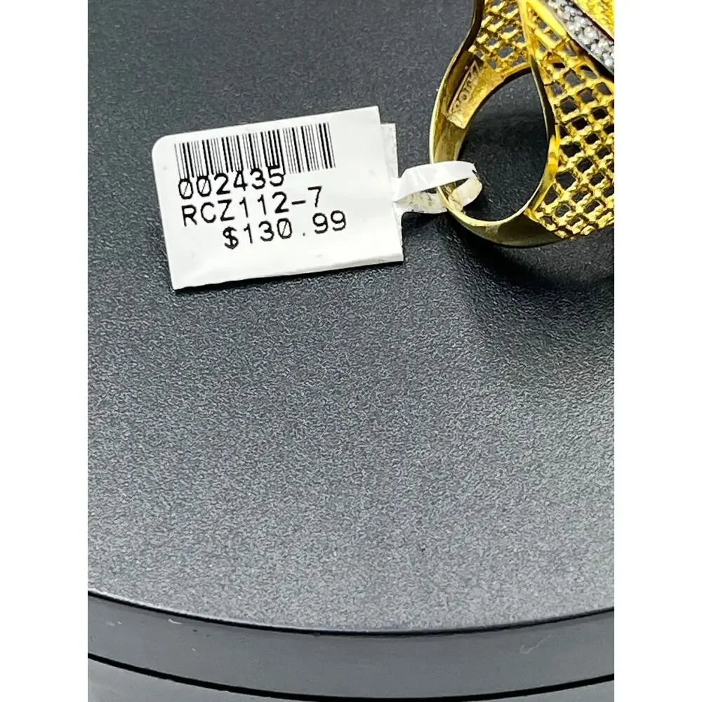 Sterling Silver Vermeil Signed‎ Spider Web Weave CZ Pave Ring Sz 7.5 New